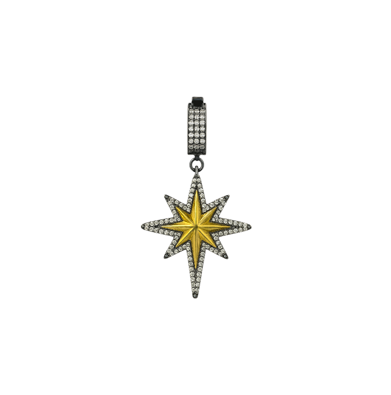 Black Pavé North Star with Gold Star Pendant