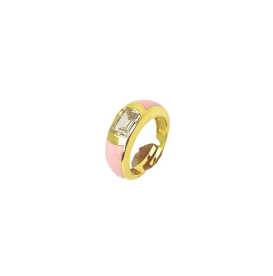 Light Pink Enamel Crystal Baguette Band Ring