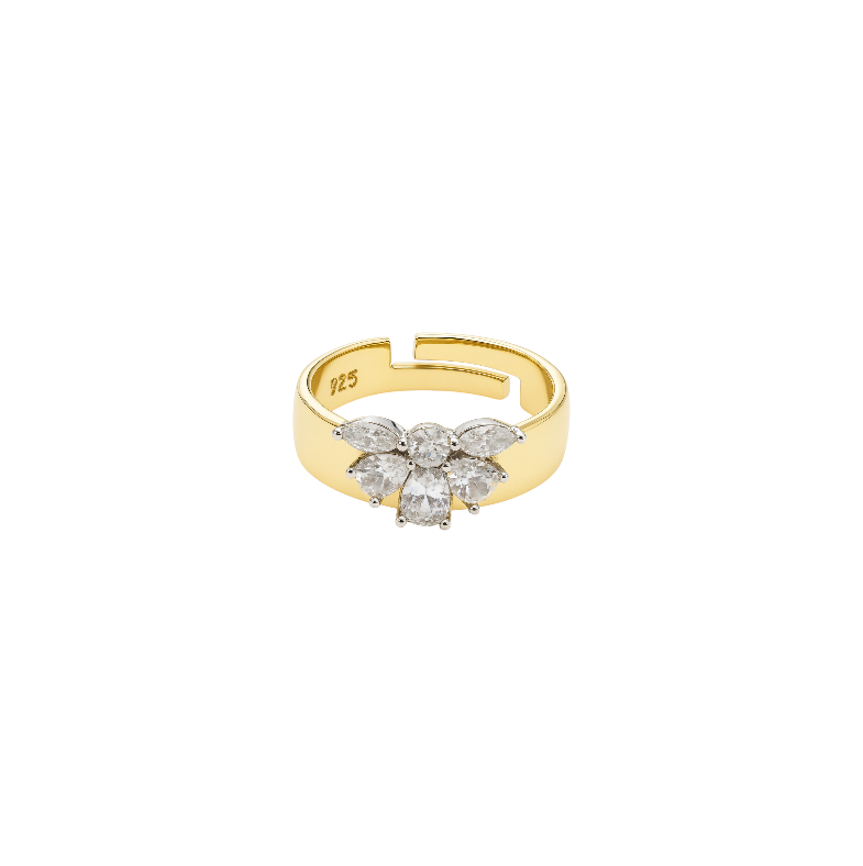 Crystal Flower Thick Band Ring