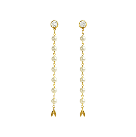 Crystal Drop Pearls Tassel Earring