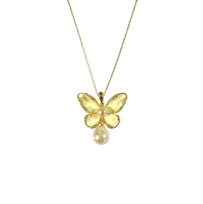 Butterfly Pearl Drop Necklace
