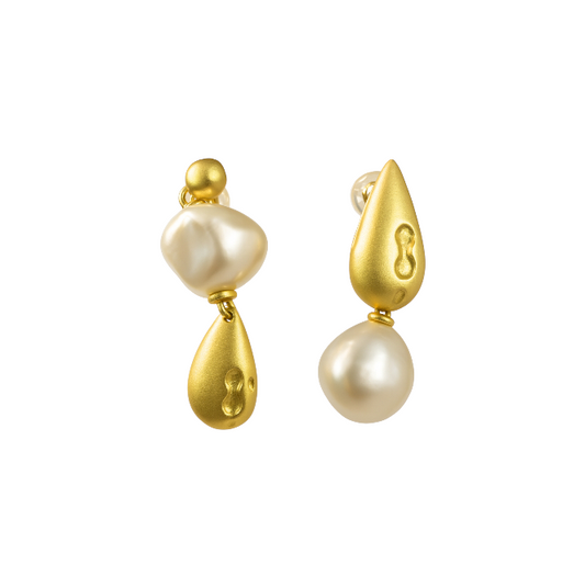 Gold Teardrop Pearl Earrings
