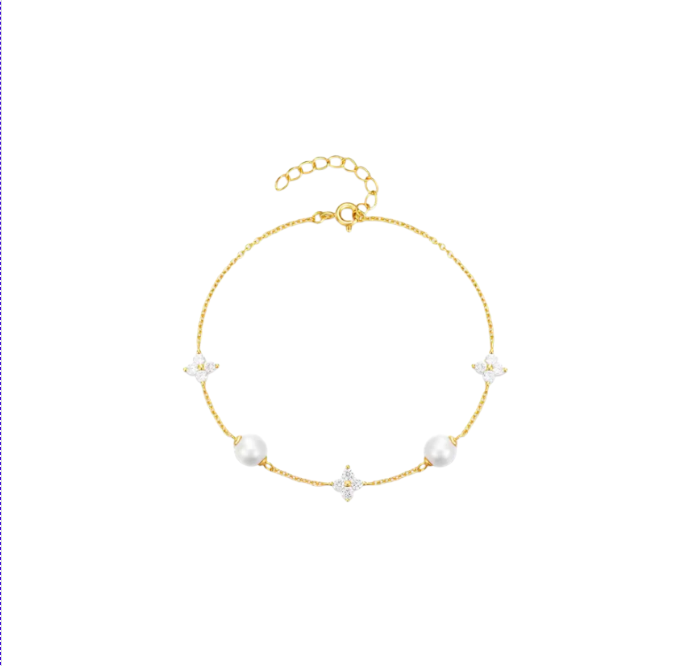 Triple Four Petals Double Pearls Bracelet