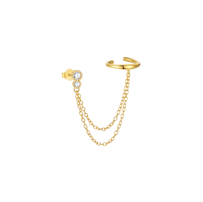 Chain on Double Circles Stud & Earcuff