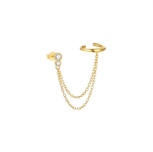 Chain on Double Circles Stud & Earcuff