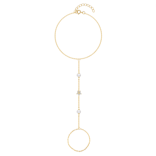 Pavé Star Double Pearls Handchain