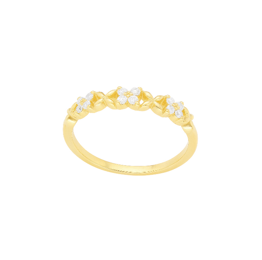 Multi Crystal Bold Four Petals Ring