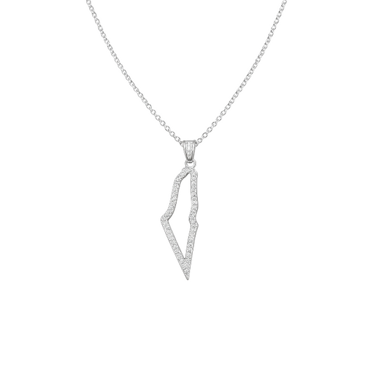 3.5cm Pave Hollow Palestine Map Necklace