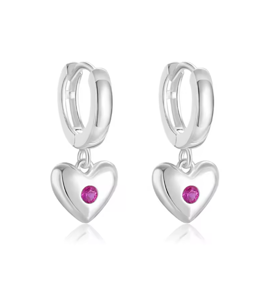 Pink Stone Heart Hoops