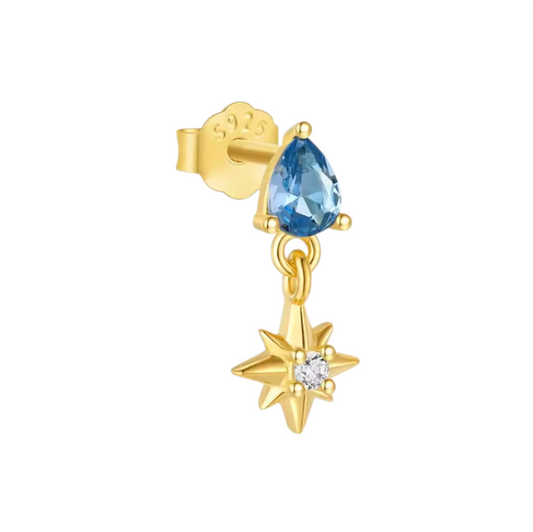 Blue Pear Drop Comet Star Stud