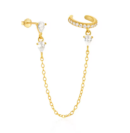 Chain on Pave Earcuff & Teardrop Stud