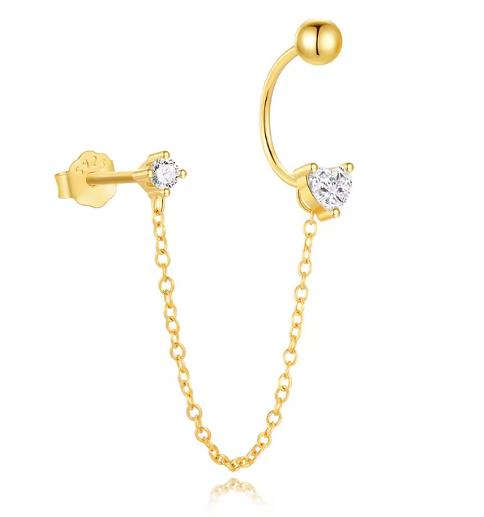 Heart Rook & Crystal on Chain Earring