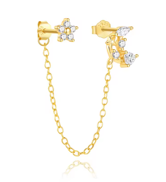 Flower & Gems on Chain Earring