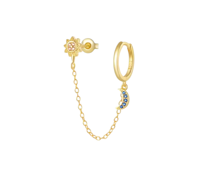 Moon Hoop Sun on Chain Earring