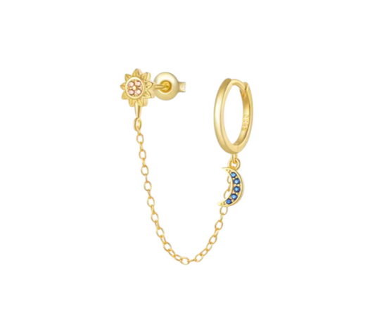 Moon Hoop Sun on Chain Earring