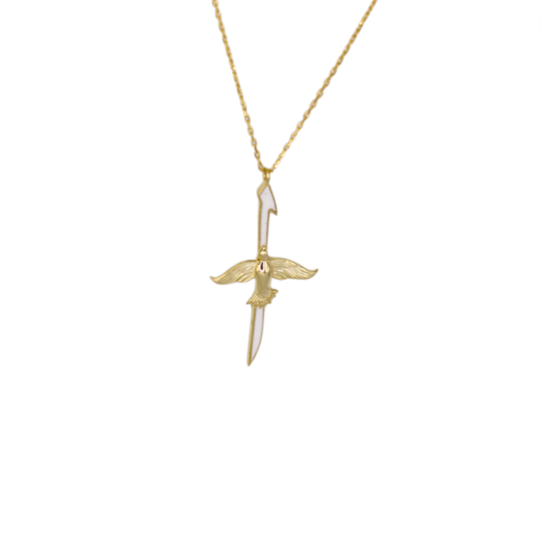 Flying Dove on Sword Necklace