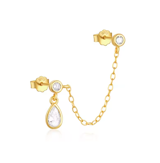 Chain on Circles Drop Pear Earring