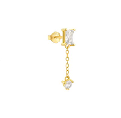 Baguette Drop Chain Circle Stud