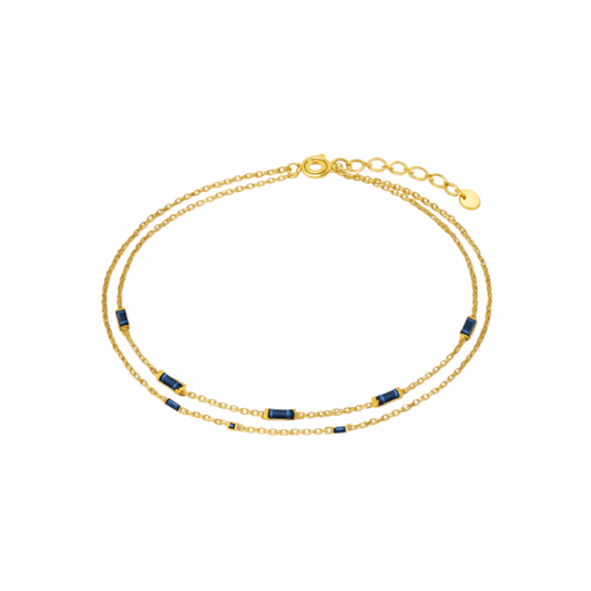 Double Chain Multi Black Baguettes Anklet