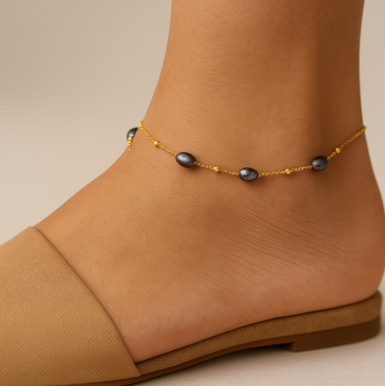 Purple Pearls Beaded Anklet