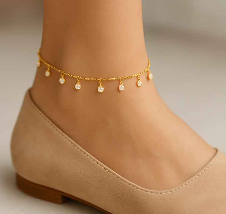 Dangling Circle Stones Anklet