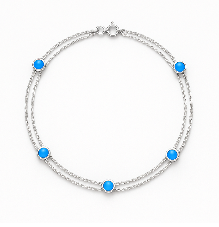 Double Chain with Blue Circles Anklet
