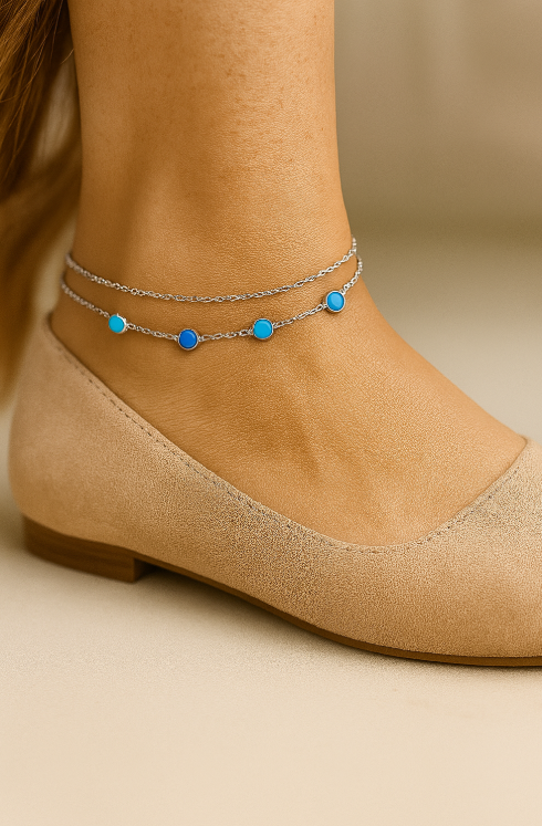 Double Chain with Blue Circles Anklet