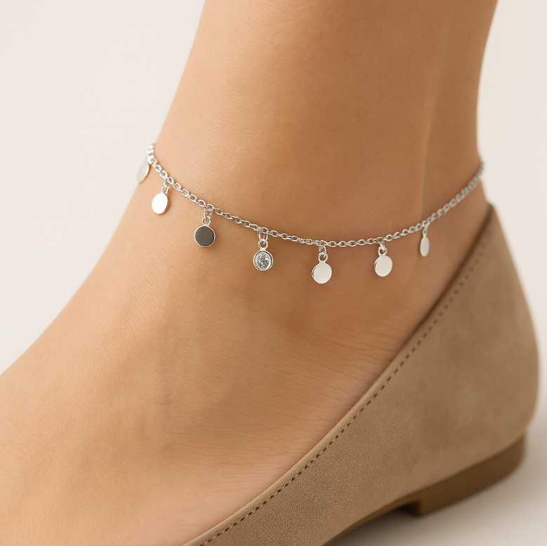Dangling Circles and Stones Anklet
