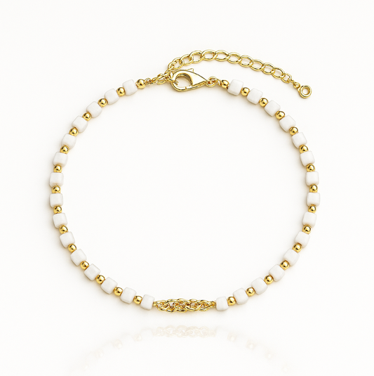 Beaded Grey Chained Crystals Anklet