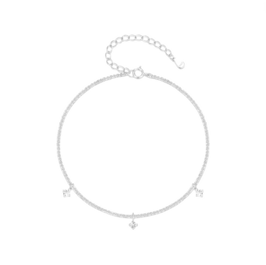 Dangling Triple Circles Mesh Chain Anklet