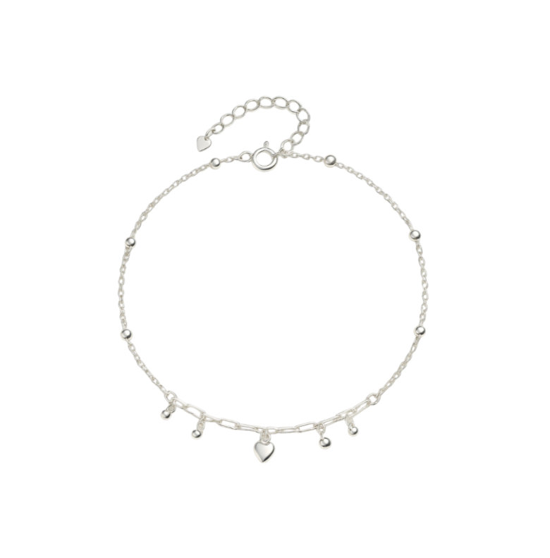 Dangling Heart Circle Beads Anklet