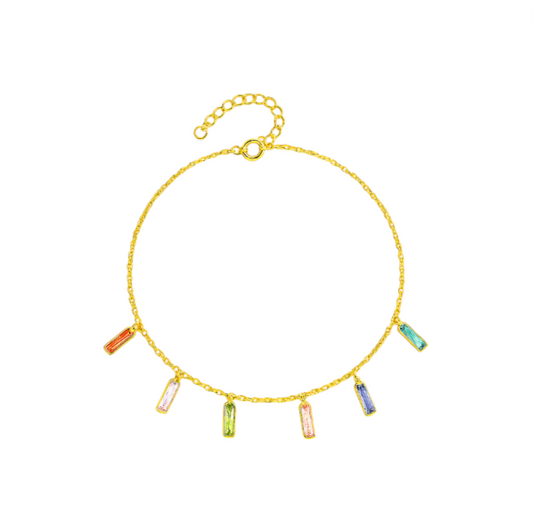 Dangling Rainbow Baguettes Anklet