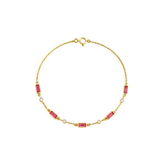 Pink Baguettes & White Circles Anklet