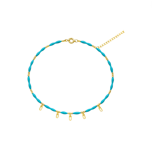 Beaded Anklet with Dangling Baguettes