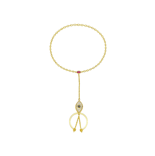 Pave Evil Eye with Connected Ring Handchain