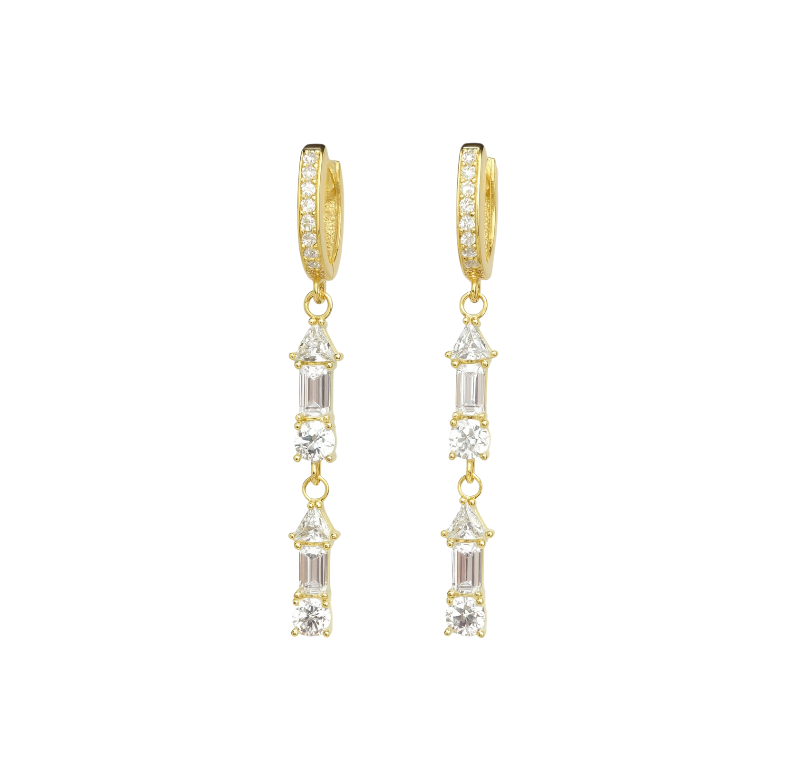 Dangling Double Crystal Baguette Hoops