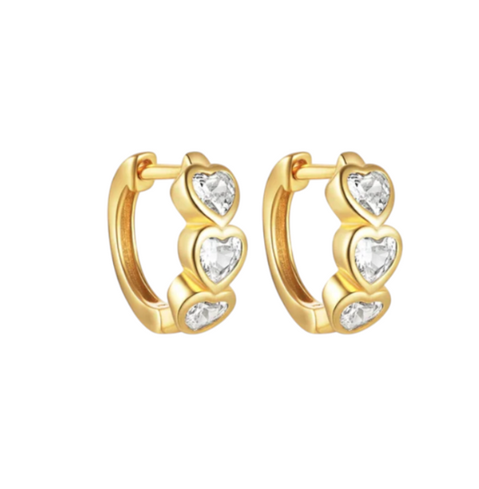 Trio Crystal Heart Huggie Hoop