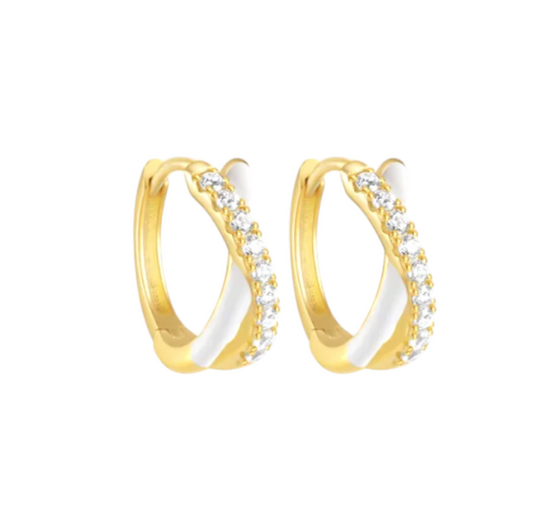White Enamel X Pavé Hoops