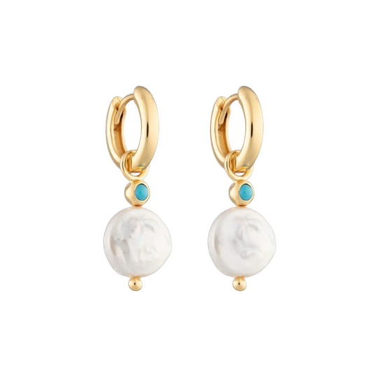 Chunky Pearl Hoops with Blue stone