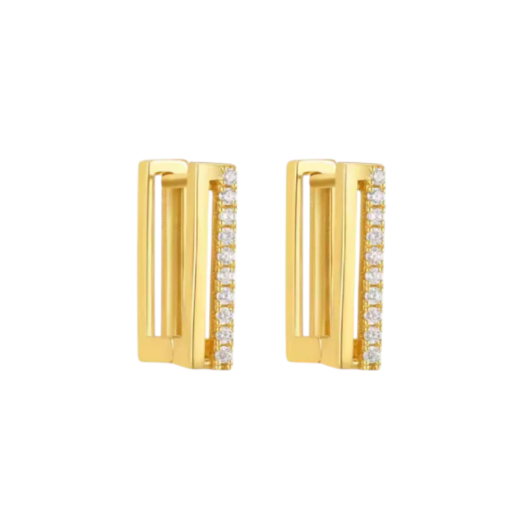 Half Pavé Half Bold Square Hoops