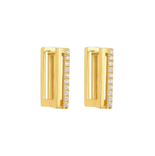 Half Pavé Half Bold Square Hoops