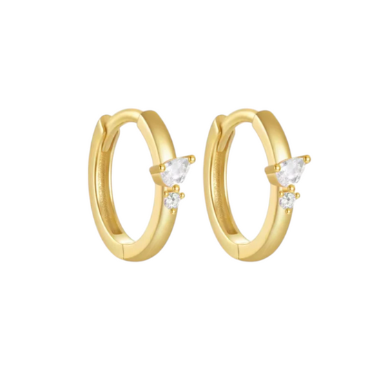 Pear & Circle Stone Huggie Hoops