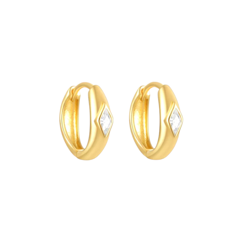 Crystal Rhombus on Bold Huggie Hoops