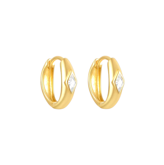 Crystal Rhombus on Bold Huggie Hoops