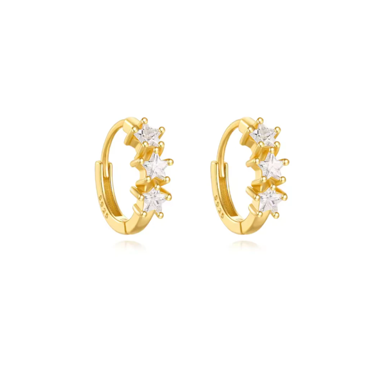 Triple Crystal Stars Huggie Hoops