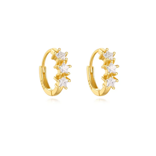 Triple Crystal Stars Huggie Hoops