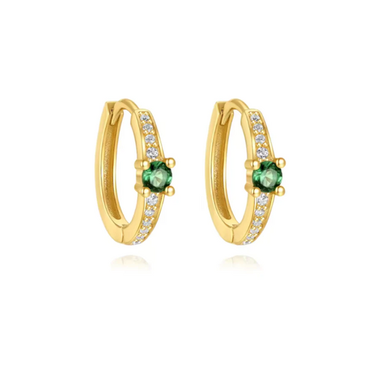 Green Circle Stone Pavé Hoops
