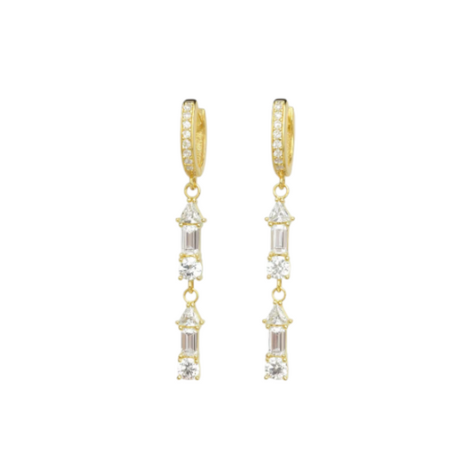 Dangling Double Crystal Baguette Hoops