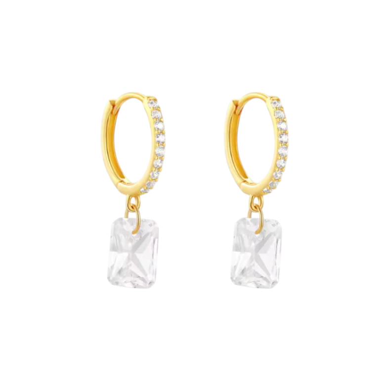 Pavé Dangling Crystal Baguette Hoops