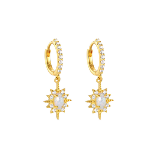 Dangling Opal Flower Pavé Hoops